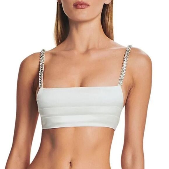 NWT Retrofete Zeke bra top white satin rhinestone straps cropped camisole XS - Picture 1 of 16